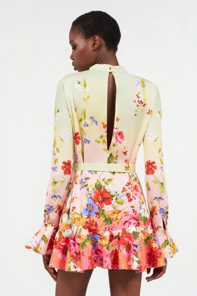 Roberto Cavalli Floral Silk Blend Dress High Neck In White