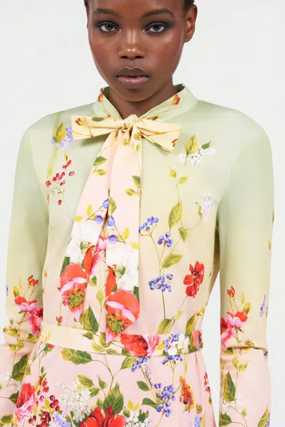 Roberto Cavalli Floral Silk Blend Dress High Neck In White