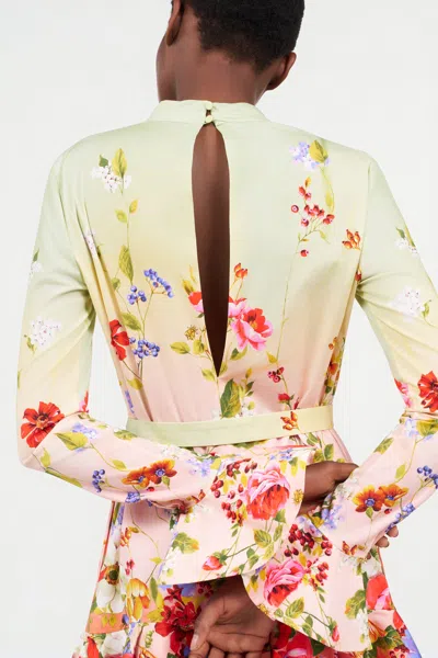 Roberto Cavalli Floral Silk Blend Dress High Neck In White