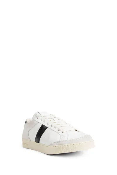 Tom Ford Panelled Suede And Grained Leather Sneakers In White