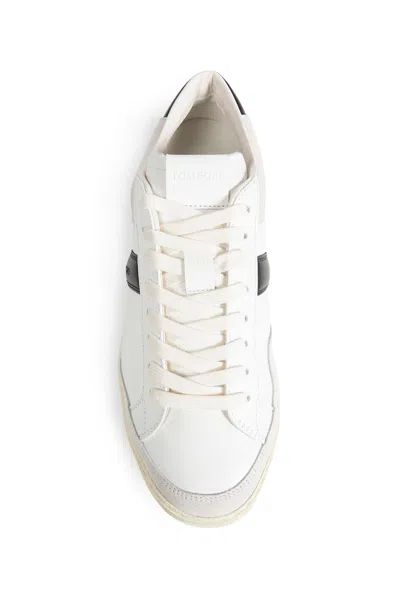 Tom Ford Panelled Suede And Grained Leather Sneakers In White