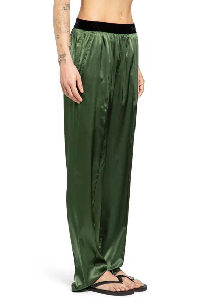 Tom Ford Green Pants With Elastic Waist With Logo Lettering In Silk Stretch Woman In Green