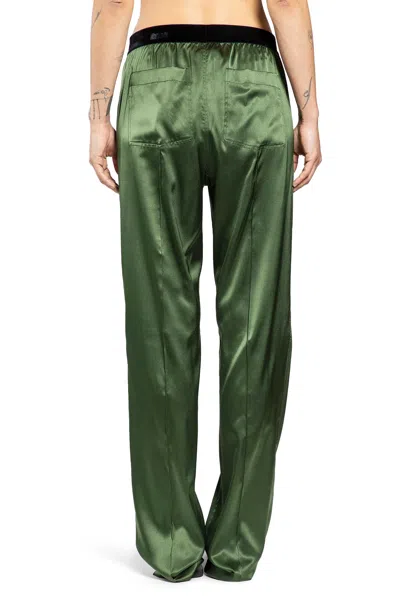 Tom Ford Green Pants With Elastic Waist With Logo Lettering In Silk Stretch Woman In Green