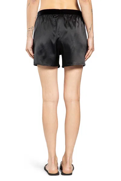 Tom Ford Black Shorts With Elastic Waist With Logo Lettering In Silk Stretch Woman In Black