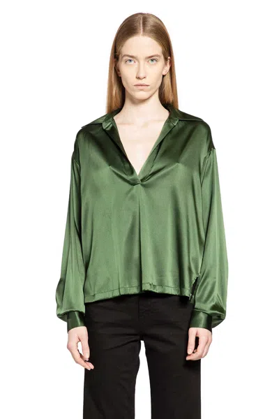 Tom Ford Stretch Silk Satin Polo With Tonal Tf Embroidered Logo Clothing In Green