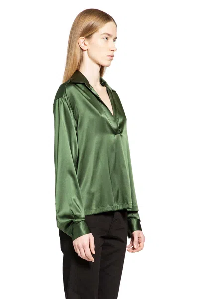 Tom Ford Stretch Silk Satin Polo With Tonal Tf Embroidered Logo Clothing In Green