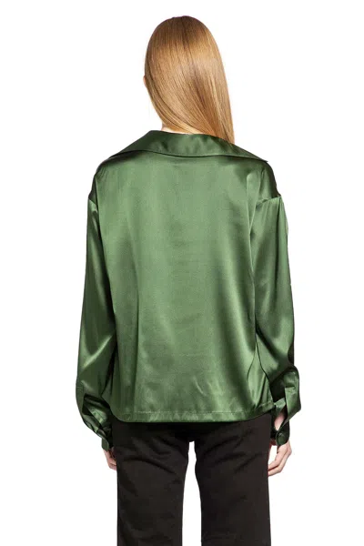 Tom Ford Stretch Silk Satin Polo With Tonal Tf Embroidered Logo Clothing In Green