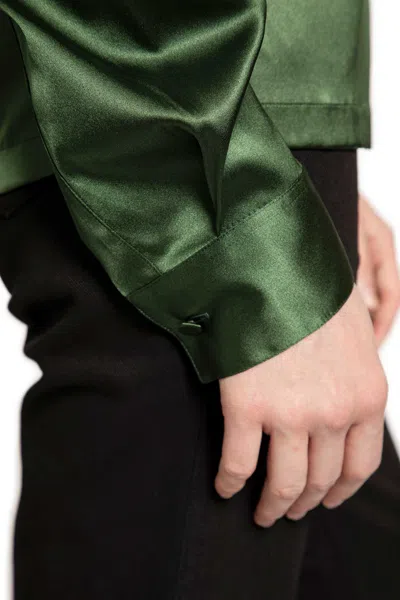 Tom Ford Stretch Silk Satin Polo With Tonal Tf Embroidered Logo Clothing In Green