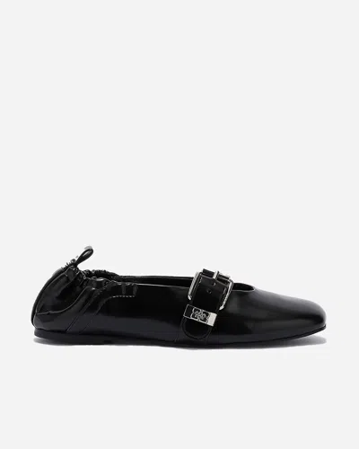 Ganni Butterfly Strap Ballerina Crinkle Oleatex In Black