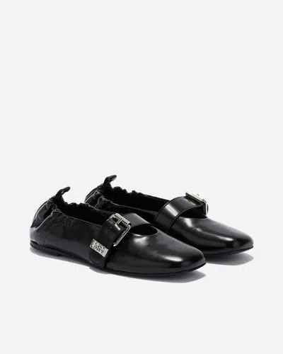 Ganni Butterfly Strap Ballerina Crinkle Oleatex In Black