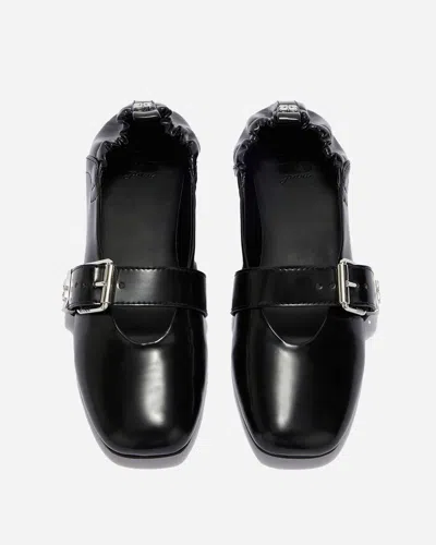 Ganni Butterfly Strap Ballerina Crinkle Oleatex In Black