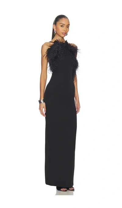 Attico Long Dress Cady Ostrich Feathers Detail In Brown