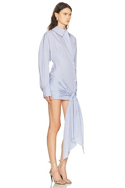 Attico Knotted Striped Cotton-poplin Mini Dress In Blue