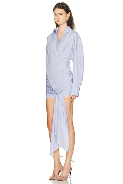 Attico Knotted Striped Cotton-poplin Mini Dress In Blue