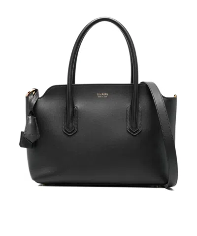 Tom Ford Medium Top Handle In Natural Grain Leather In Purple