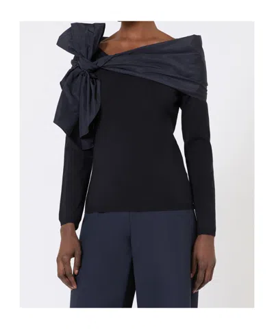Max Mara Bow-decorated Wool Sweater In Black