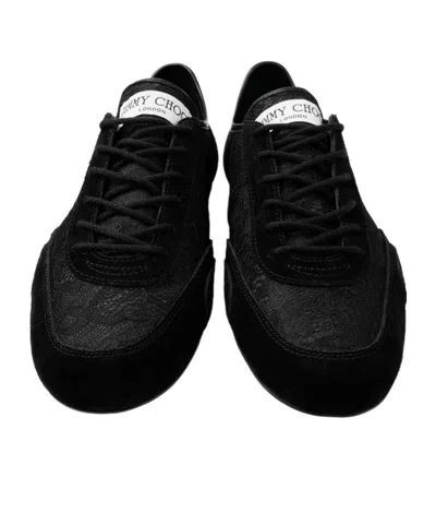 Jimmy Choo Sunny Leather-trimmed Suede And Lace Sneakers In Black
