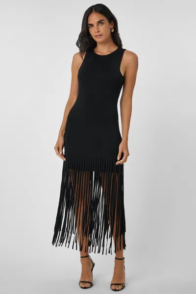 Toccin Margaux Racer Mini Dress With Fringe In Black