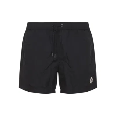 Moncler Logo Patch Detail Elastic Waist Swim Shorts In Black