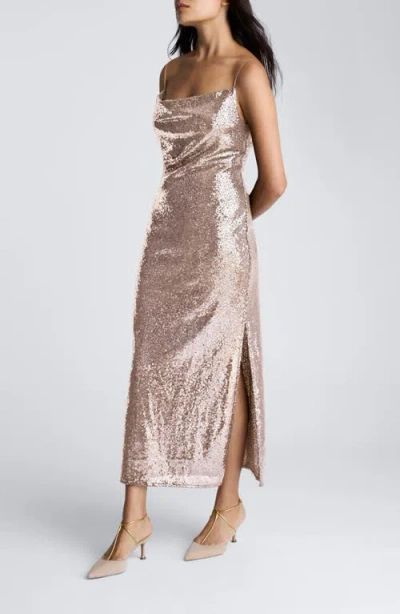 Kenneth Cole Sequin Cowl Neck Maxi Slip Dress In Multicolor