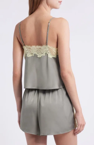 Open Edit Lace Trim Satin Short Pajamas In Green | ModeSens