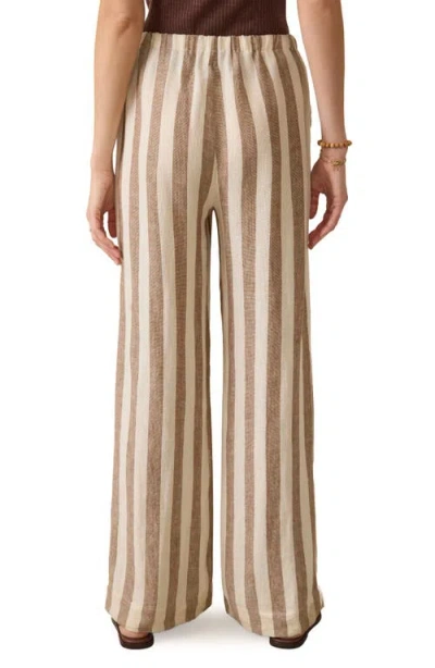 Faherty Palma Linen Stripe Drawstring Pants In Brown