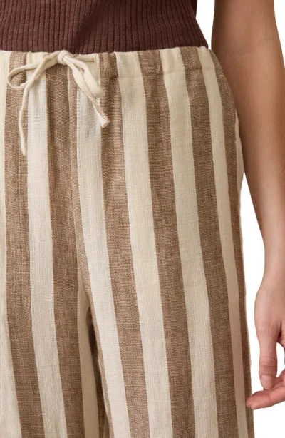 Faherty Palma Linen Stripe Drawstring Pants In Brown