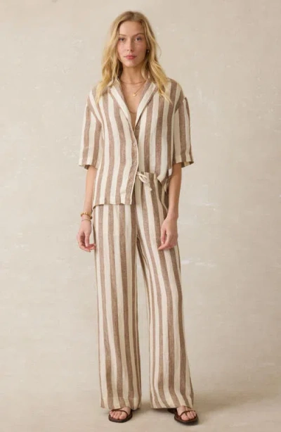 Faherty Palma Linen Stripe Drawstring Pants In Brown