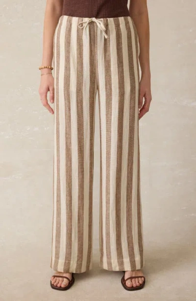 Faherty Palma Linen Stripe Drawstring Pants In Brown