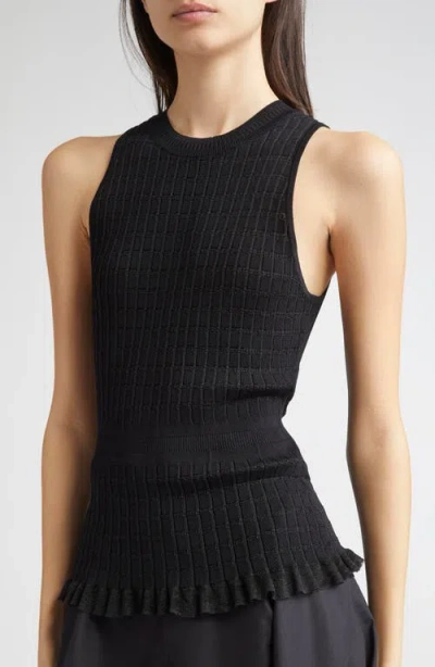 3.1 Phillip Lim Ruffled Ribbed-knit Tank In Black