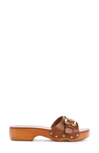 Chloé Jeannette Leather Buckle Clog Sandals In Brown