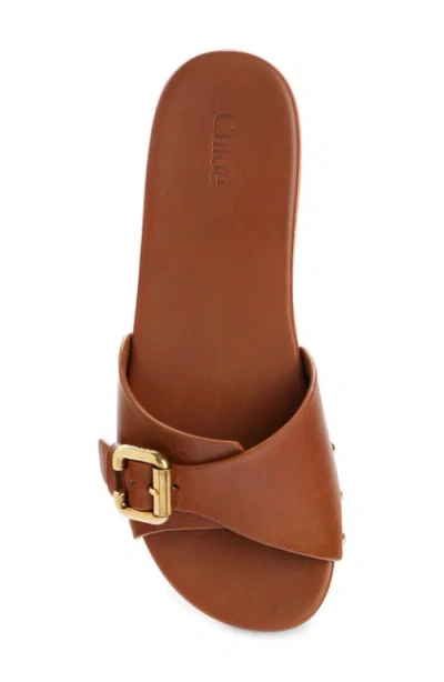 Chloé Jeannette Leather Buckle Clog Sandals In Brown