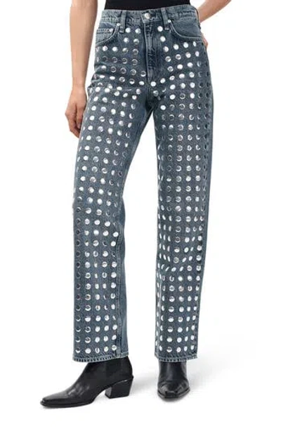 Rag & Bone Shea High-rise Full Kingston Stud Relaxed Straight Jean In Blue
