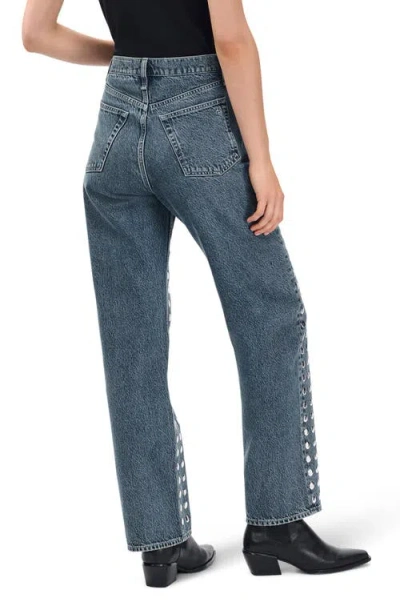 Rag & Bone Shea High-rise Full Kingston Stud Relaxed Straight Jean In Blue