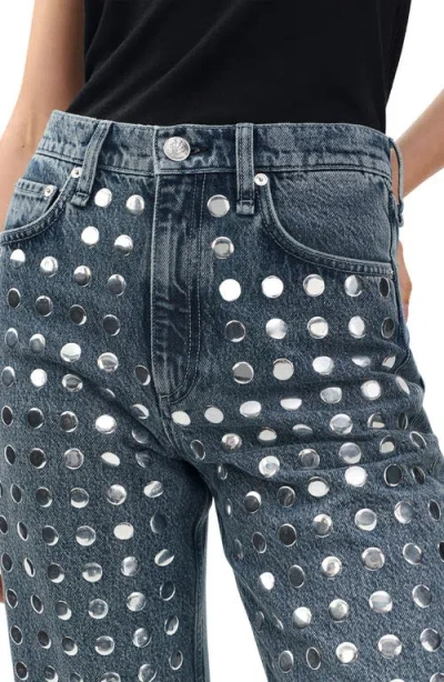 Rag & Bone Shea High-rise Full Kingston Stud Relaxed Straight Jean In Blue