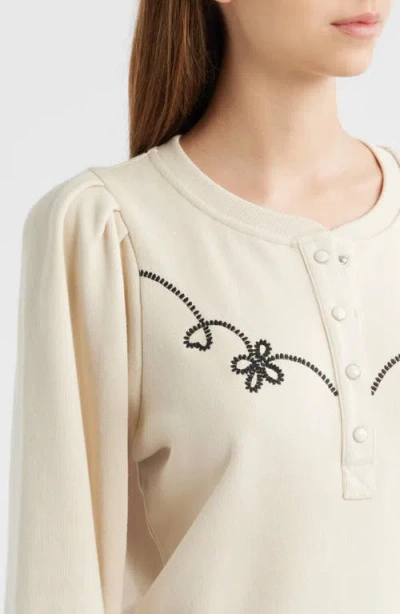 Rails Hanne Embroidered Half-placket Sweatshirt In Sand