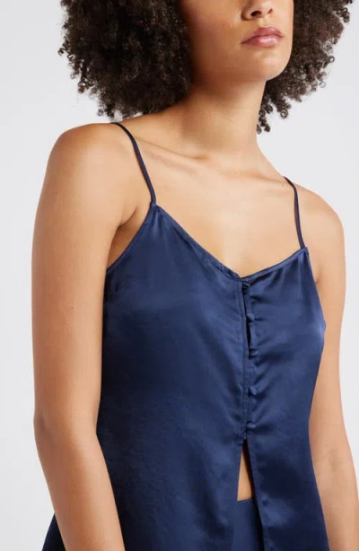 Open Edit Split Front Satin Button-up Camisole In Blue