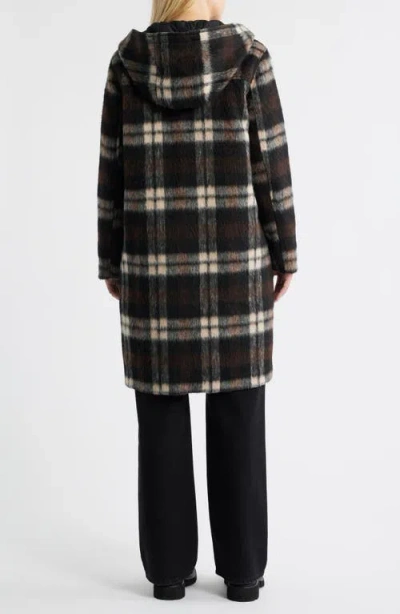 Bernardo Plaid Toggle Coat In Brown