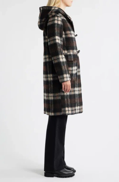 Bernardo Plaid Toggle Coat In Brown