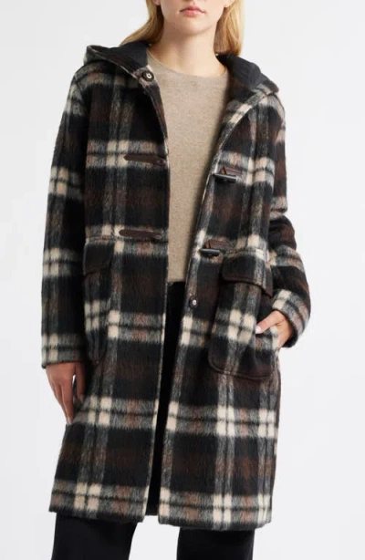 Bernardo Plaid Toggle Coat In Brown