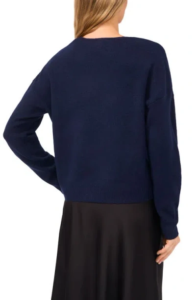 Cece Bow Front Sweter In Blue