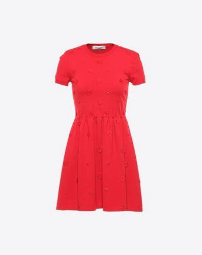 Shop Valentino Embroidered Viscose Dress In Red