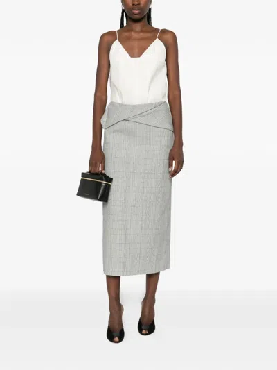Victoria Beckham Checked Virgin Wool Midi Skirt In Gray