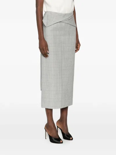 Victoria Beckham Checked Virgin Wool Midi Skirt In Gray