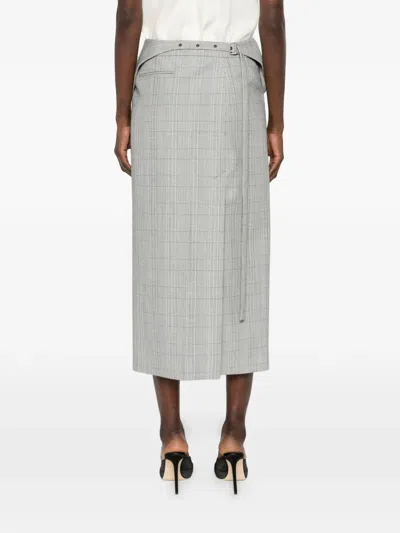 Victoria Beckham Checked Virgin Wool Midi Skirt In Gray
