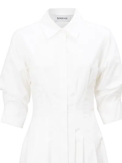 Simkhai Jazz Pleated Cotton-blend Poplin Midi Shirt Dress In White