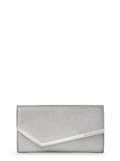 Jimmy Choo Women Emmie Leather Clutch In With Glitter Effect In Silver ...