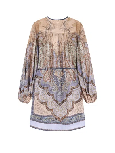 Zimmermann Long Sleeve V-neck Paisley Dress Tie Detail In Multi