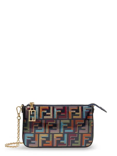 Fendi Multicolour Glazed Ff Fabric Baguette Pouch With Chain In Multi