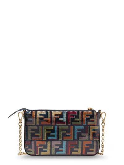 Fendi Multicolour Glazed Ff Fabric Baguette Pouch With Chain In Multi